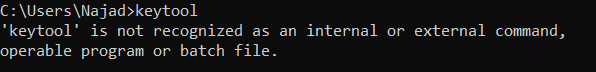 'keytool' is not recognized as an internal or external command