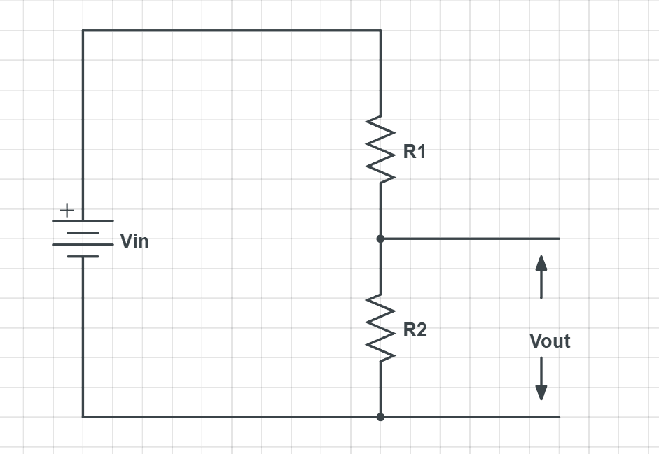 diagram of a voltage divider circuit with two resistors and input/output voltage labels