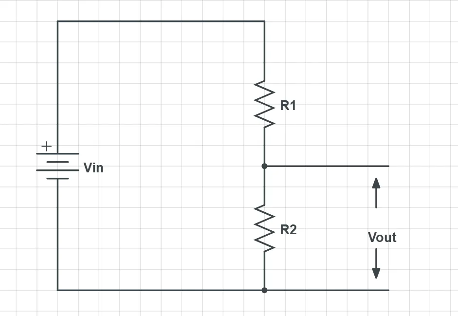 diagram of a voltage divider circuit with two resistors and input/output voltage labels